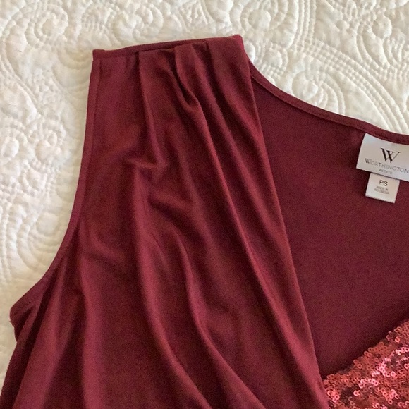 Worthington Wine Red Sleeveless Jersey Knit Sleeveless Sequined Top Size SP - Picture 5 of 10